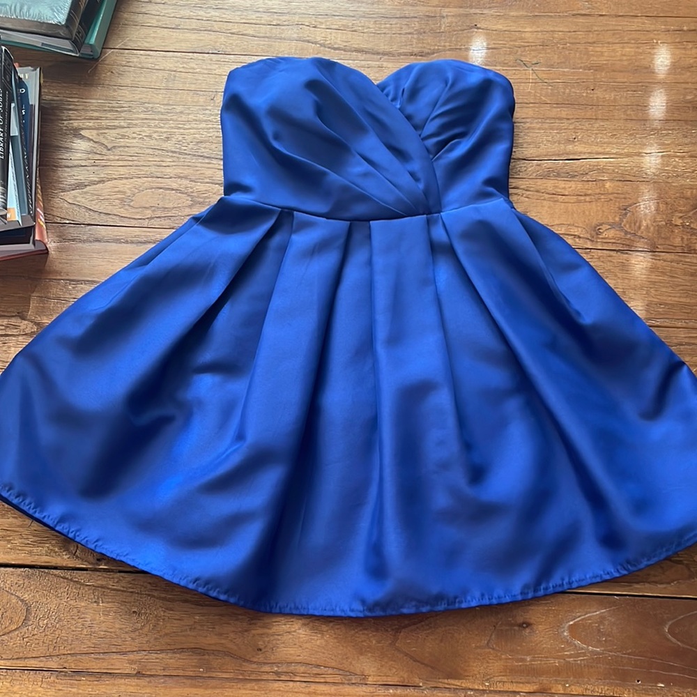 royal blue strapless mini dress